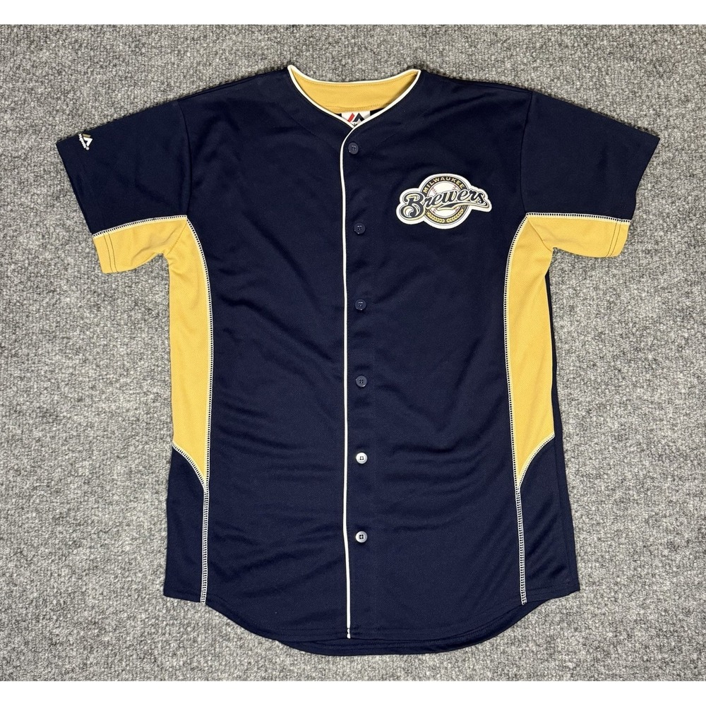 Majestic Carlos Gomez Milwaukee Brewers Jersey MLB #27 Navy Blue Youth Size‎ XL